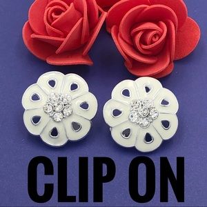 White Daisy Flower Clip On Earrings